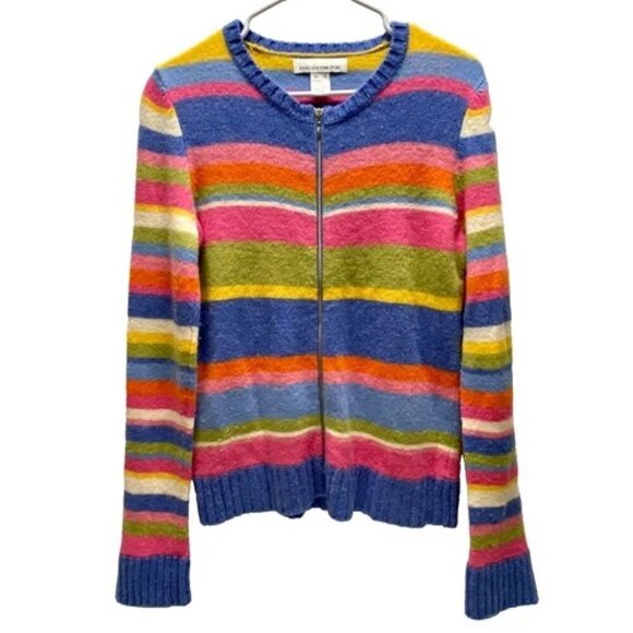Jones New York Sport Full Zip Cardigan Women's Small Colorful Stripes Wool EUC - Picture 1 of 11
